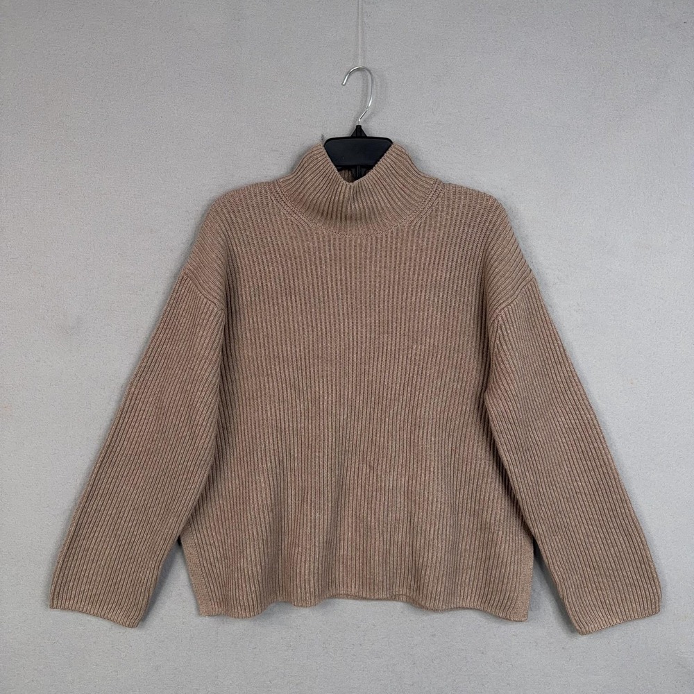 Gap Sweater Womens Medium Beige Ribbed Mock Neck Chunky Knit Cozy Heavy Pullover